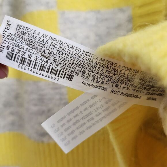 Zara Sweater Small Yellow Gray Check Plaid Knit Cardigan Alpaca Wool V-neck NWT - Picture 5 of 9